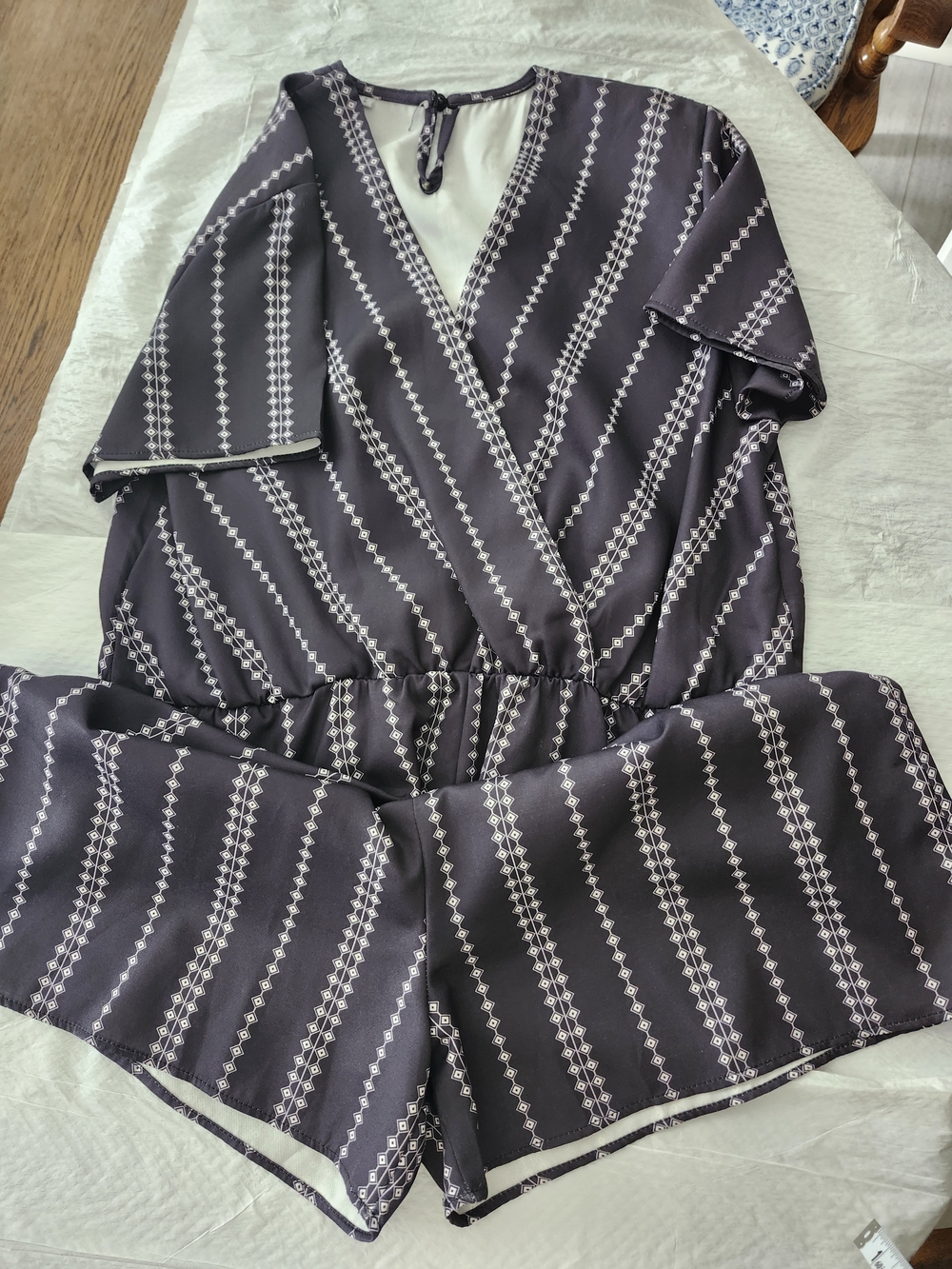 Striped Black Wrap V-Neck Romper